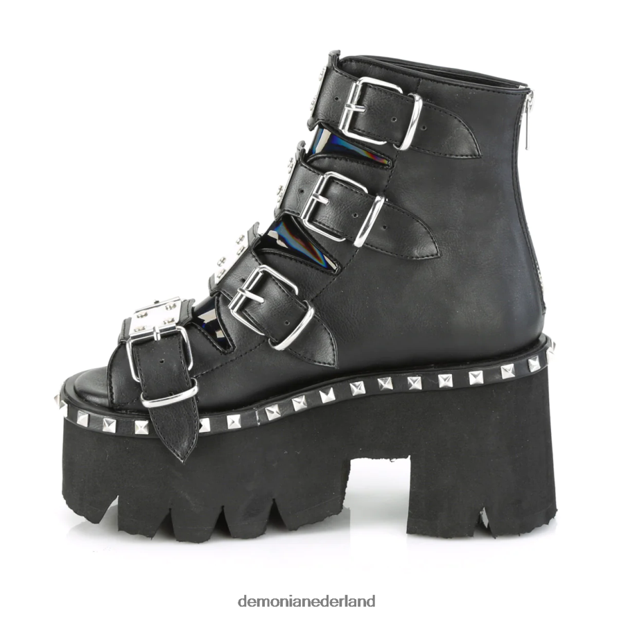 as-70 zwart veganistisch leer en hologram 64NX0X578 Demonia