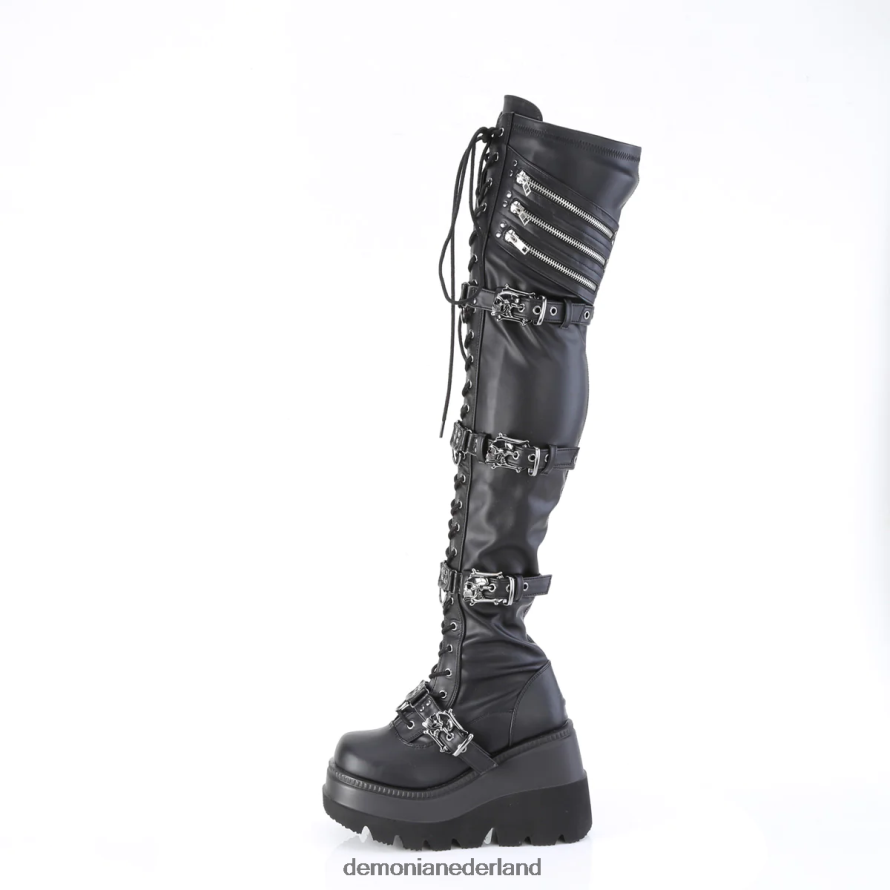 schudder-420 zwart stretch veganistisch leer 64NX0X693 Demonia