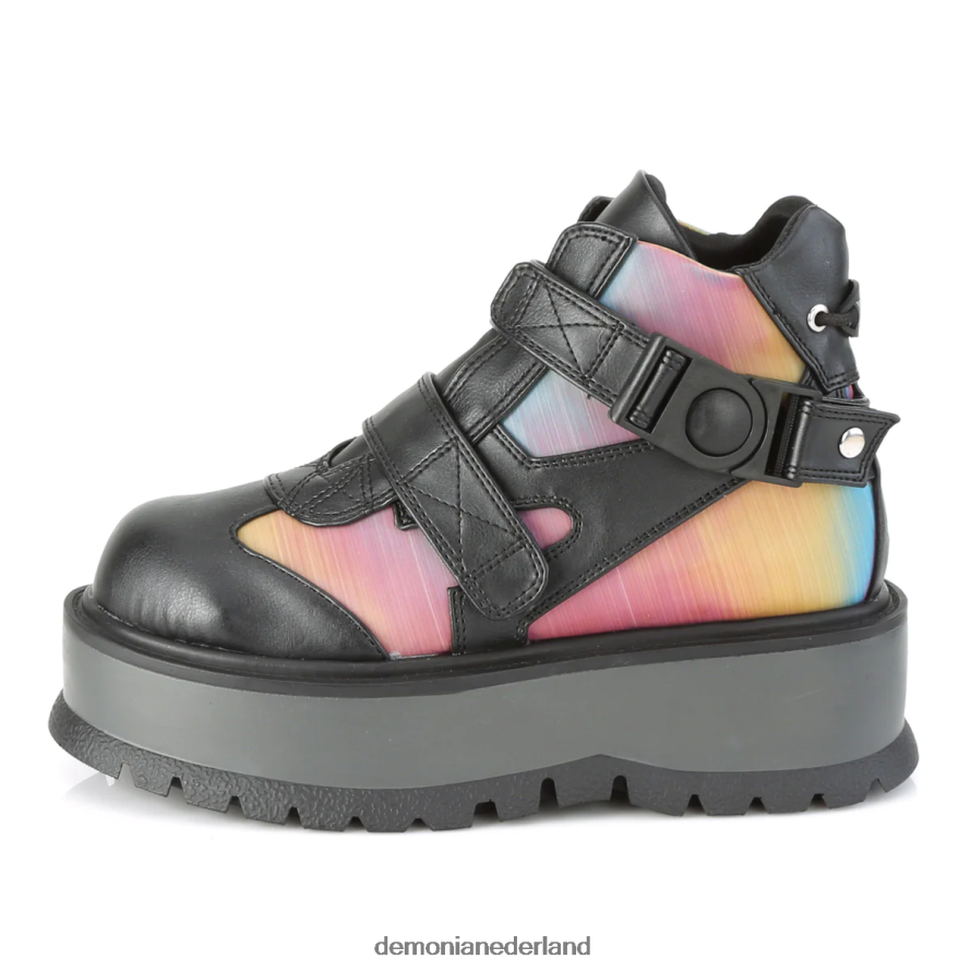 slapper-32 zwart veganistisch leer-regenboog reflecterend 64NX0X726 Demonia