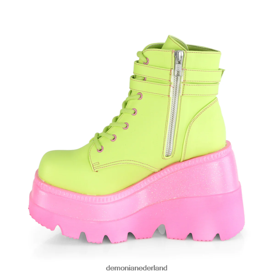 schudder-52 limoen reflecterend vegan leer/roze 64NX0X135 Demonia