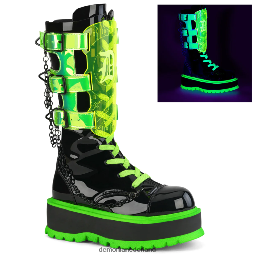 slacker-156 zwart lak-uv neon groen 64NX0X148 Demonia