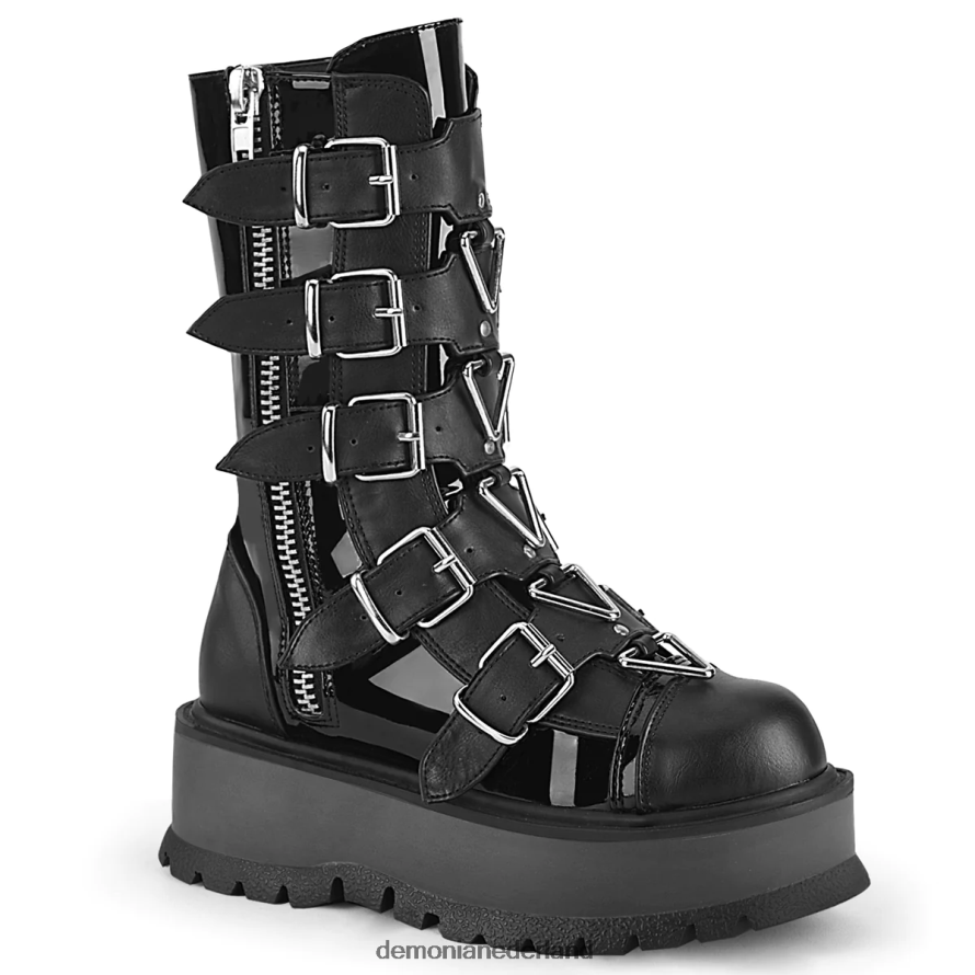 slapper-160 zwart lak-veganistisch leer 64NX0X150 Demonia