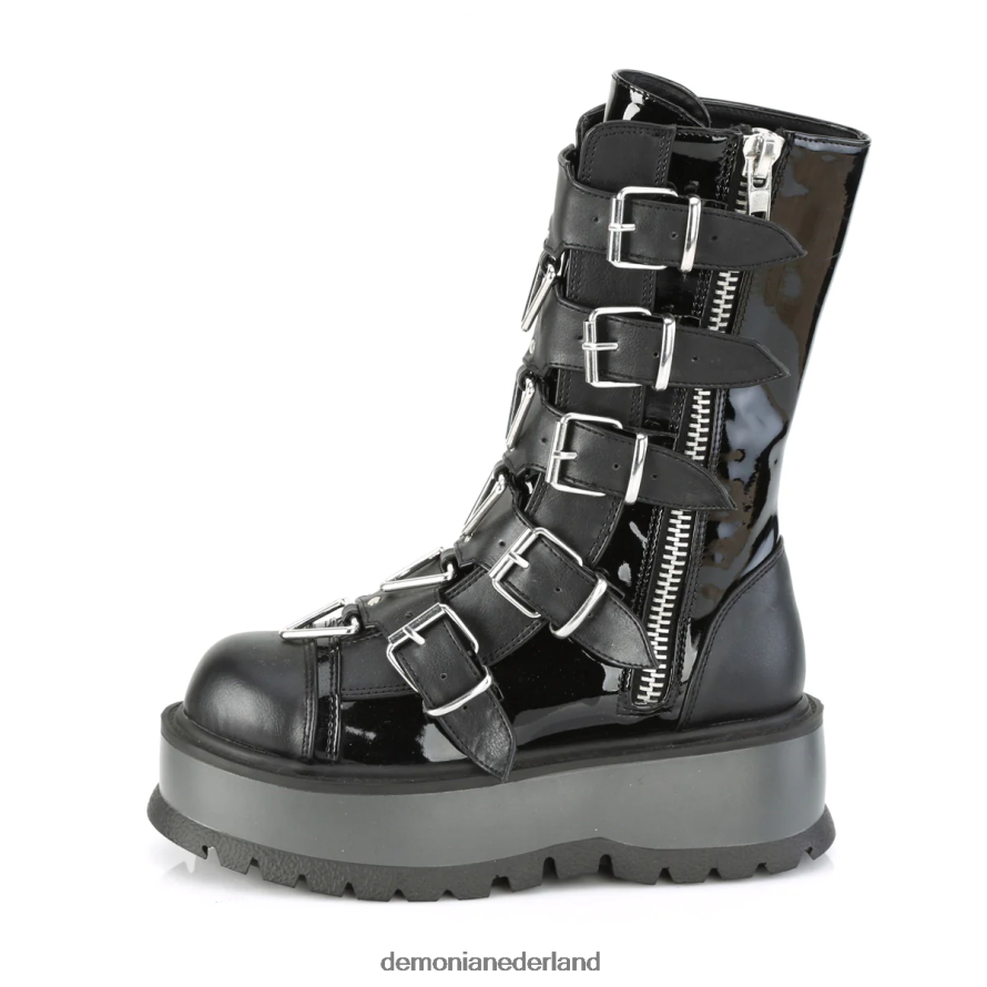 slapper-160 zwart lak-veganistisch leer 64NX0X150 Demonia