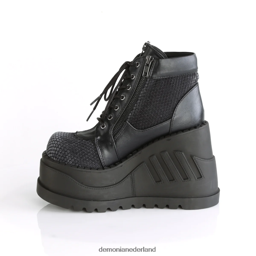 stomp-18 zwart vegan leer-grijs fluweel 64NX0X174 Demonia