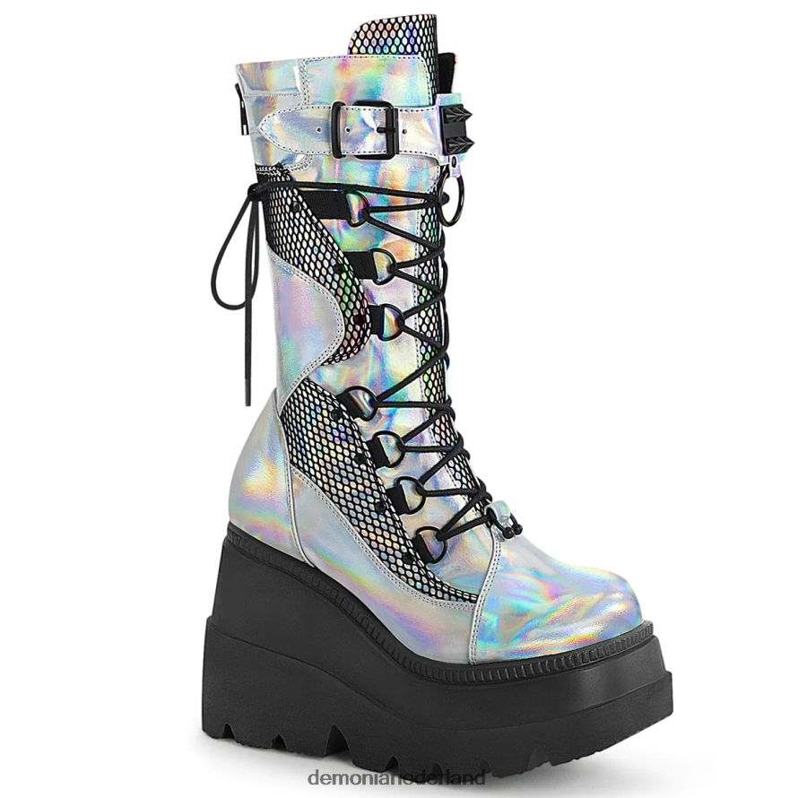 schudder-70 zilveren holo. veganistisch leer-zwart visnet 64NX0X300 Demonia