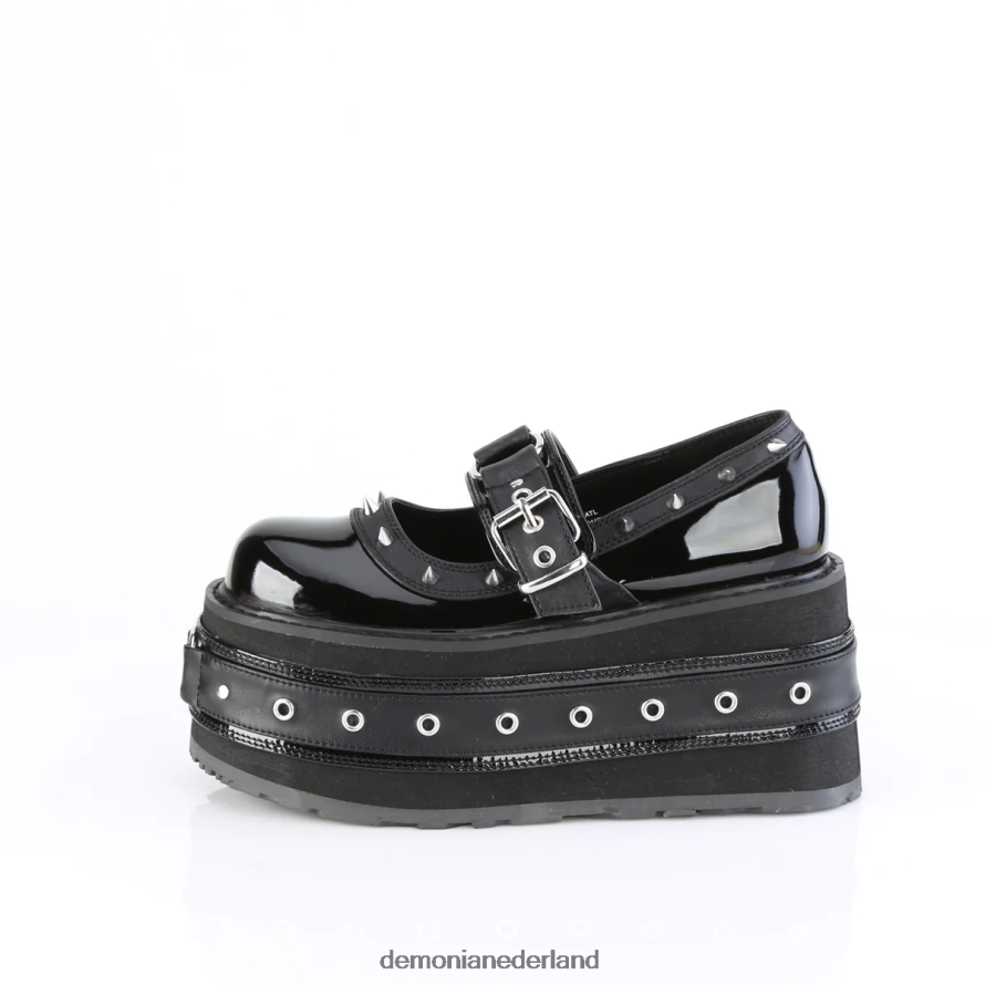 verdomd-20 zwart lak-veganistisch leer 64NX0X406 Demonia