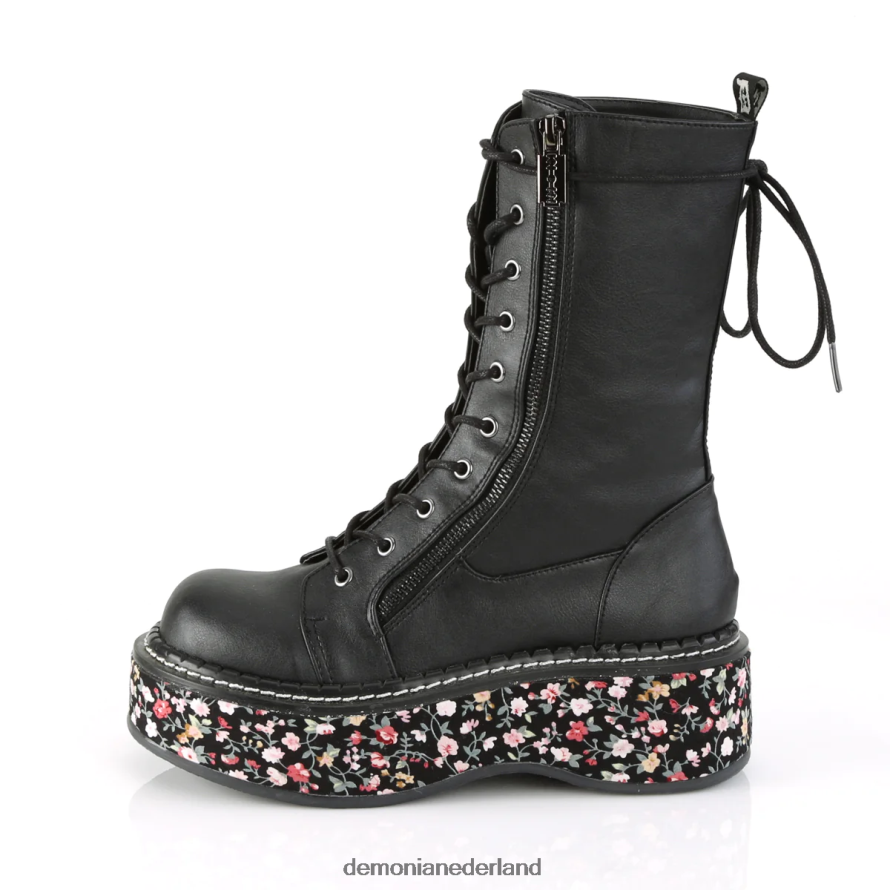 emily-350 zwart veganistisch leer-bloemenstof 64NX0X1142 Demonia