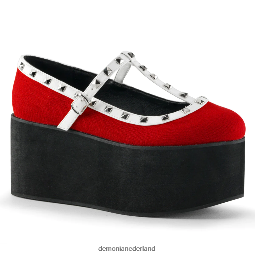 klik-07 rood canvas-zwart-wit veganistisch leer 64NX0X1022 Demonia