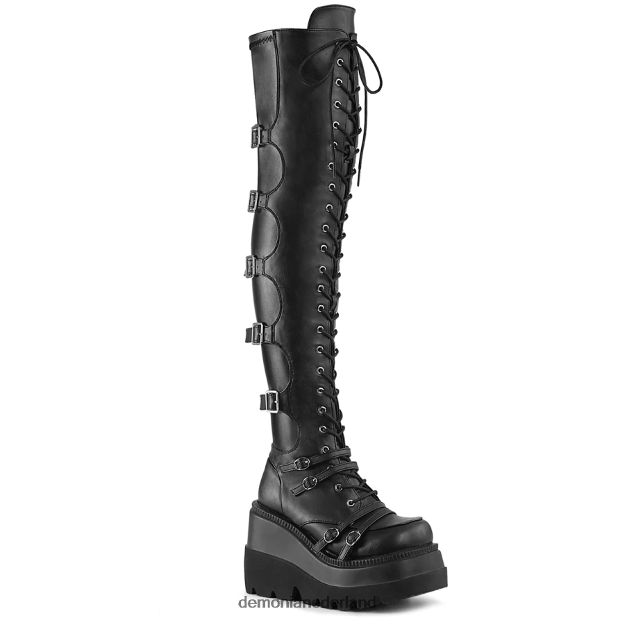 schudder-350 zwart veganistisch leer-stretch 64NX0X1273 Demonia