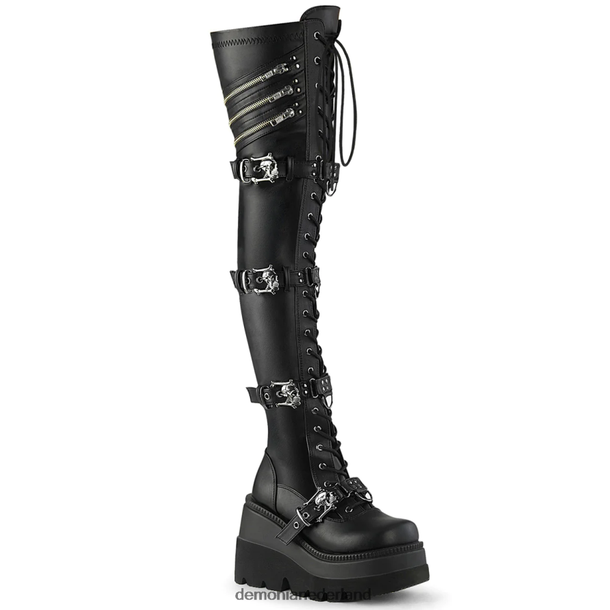 schudder-420 zwart stretch veganistisch leer 64NX0X1278 Demonia