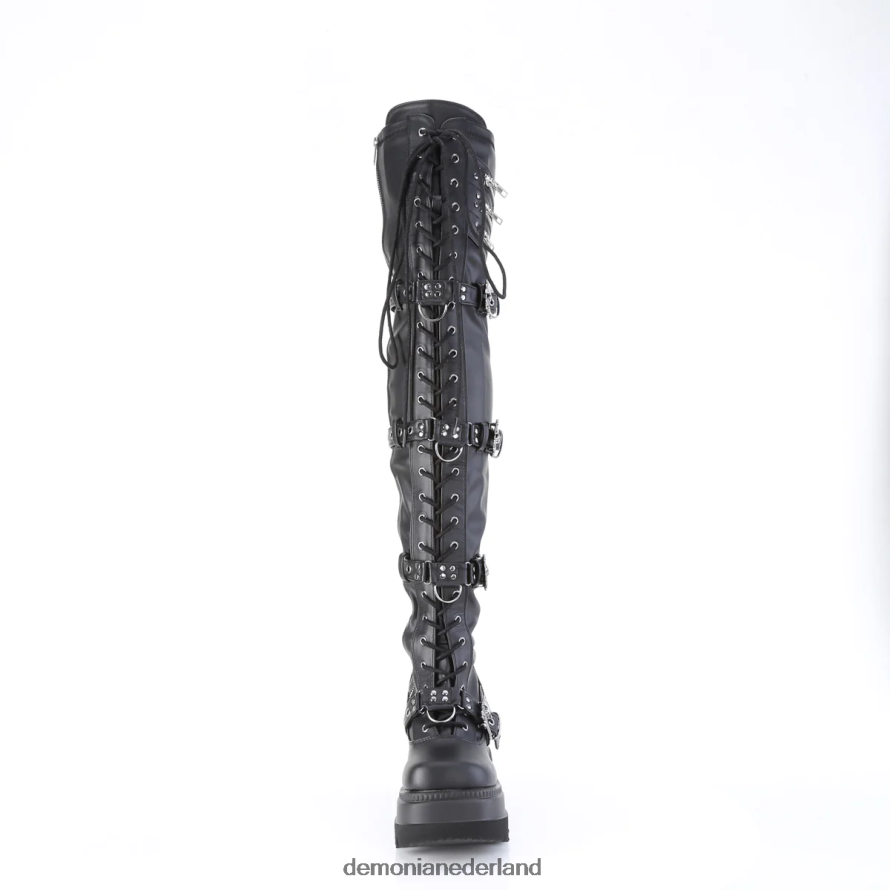 schudder-420 zwart stretch veganistisch leer 64NX0X1278 Demonia