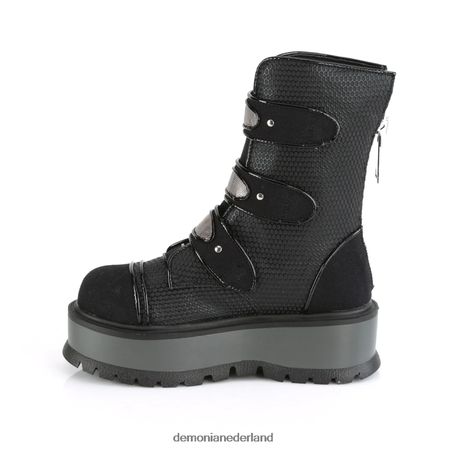 slapper-101 zwart veganistisch leer-canvas 64NX0X1309 Demonia