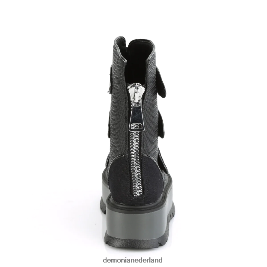 slapper-101 zwart veganistisch leer-canvas 64NX0X1309 Demonia