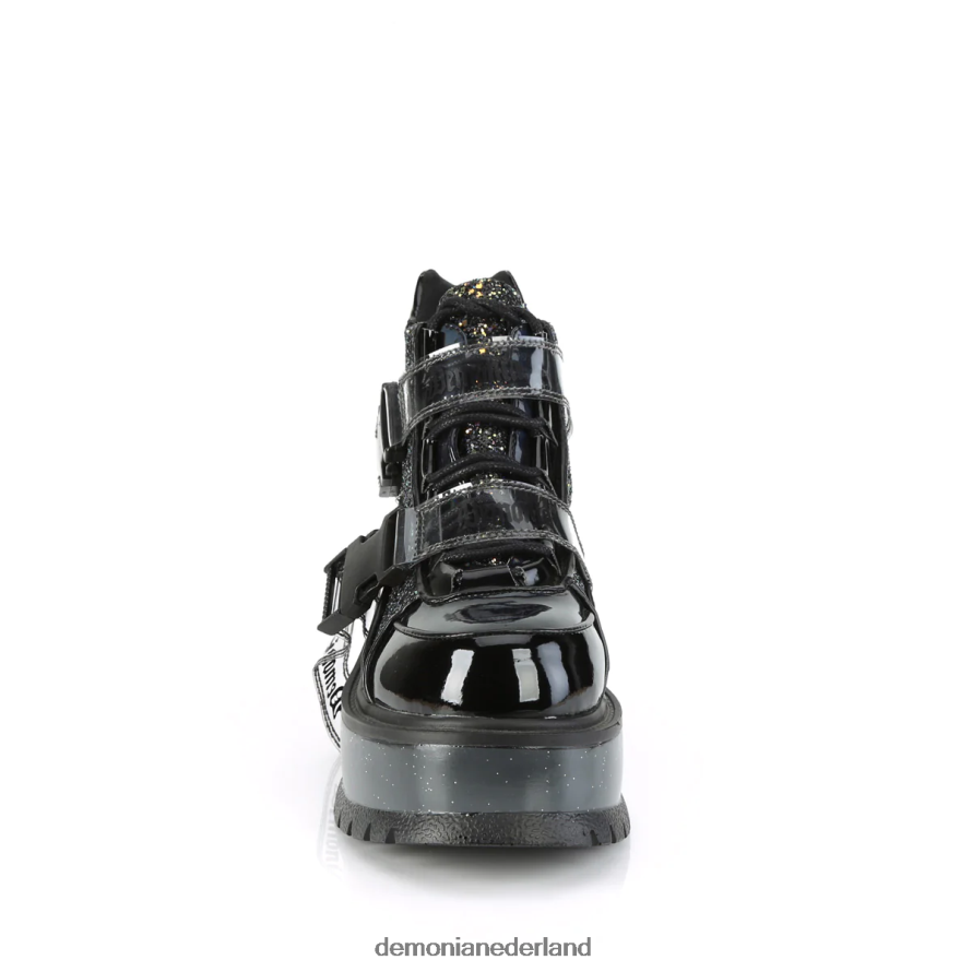 slapper-50 zwart lakzwart multi glitter 64NX0X1337 Demonia