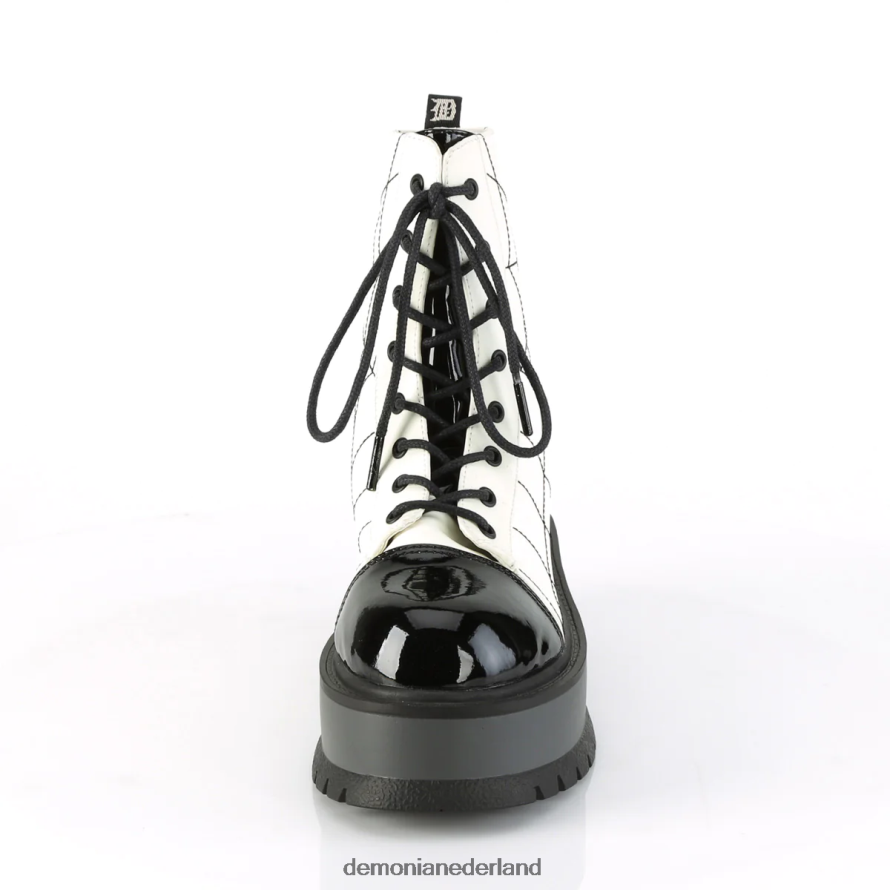slapper-88 witte gloed vegan leer-zwart lak 64NX0X1346 Demonia