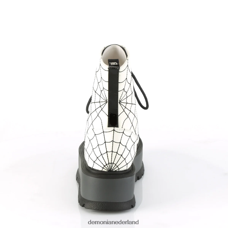 slapper-88 witte gloed vegan leer-zwart lak 64NX0X1346 Demonia